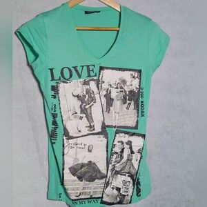Sequel Love Vintage Photos Vespa Sz M Green Graphic Women's Top